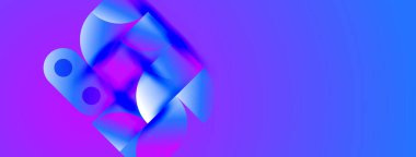 Soyut şekiller canlı mor, mavi renkleri harmanlıyor. Modern tasarım akıcılığı, enerjiyi, dijital estetiği çağrıştırıyor. Yumuşak eğimler derinlik yaratır.