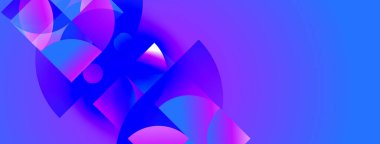 Soyut şekiller canlı mavileri, morları harmanlıyor. Dinamik bileşim modern görsel etki yaratır. Yumuşak eğimler hareketi, derinliği gösterir.