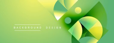 Soyut yeşil arkaplan. Dinamik şekiller örtüşür, canlı görsel efektler yaratır. Modern tasarım elementleri enerji, hareket.