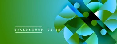 Soyut yeşil arkaplan özellikleri üst üste binen daireler, çizgiler. Değişken renklere sahip modern tasarım, dinamik kompozisyon. Varolan basit metin etiketleri.