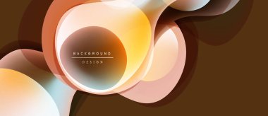 Soyut tasarım özellikleri üst üste turuncu, şeftali daireler. Gradyan gölgeler dinamik görsel efekt yaratır. Minimalist tarz, modern estetik.