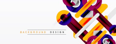 Soyut geometrik şekiller örtüşür, dinamik görsel efekt yaratır. Parlak renkler modern estetik sunarak tasarıma hükmediyor.