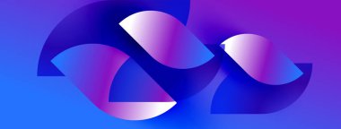 Soyut şekiller canlı mavileri, morları, beyazları harmanlıyor. Gradyan renkler akıcı, dinamik bileşim yaratır. Modern tasarım hareketi ve enerjiyi çağrıştırıyor.