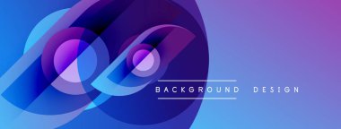 Soyut mavi mor eğimli daireler çakışıyor. Modern tasarım elementleri dinamik görsel efekt yaratır. Arkaplan teknoloji ve yenilik öneriyor.