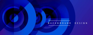 Soyut mavi daireler dinamik arkaplan oluşturur. Derece gölgeleri derinliği, modern estetiği gösteriyor. Metin arkaplan tasarımı okur.