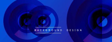 Soyut mavi tasarım eşmerkezli daireler içerir. Gradyan gölgeler derinlik yaratır, modern estetik. Metin arkaplan tasarımı okur.