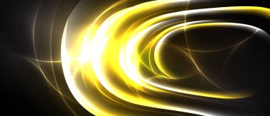 Soyut altın çizgiler kıvrılarak dinamik enerji yaratıyor. Parlaklık, karanlık arka planla çelişiyor. Yumuşak kıvrımlar hareketi, ışığı gösterir.