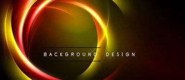 Soyut tasarım parlak daireler, canlı renkler içerir. Karanlık zemin aydınlığı arttırır, dinamik görsel efekt yaratır.