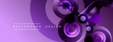 Mor soyut tasarım özellikleri üst üste binen daireler, gradyanlar, akan şekiller. Metin elemanları mevcut modern arkaplan.