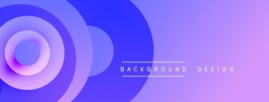 Soyut gradyan çemberler dinamik görsel efekt yaratır. Mor, mavi renkler düzgün bir şekilde harmanlanır, modern tasarım ögesi.