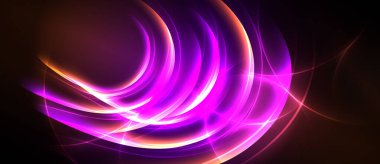 Parlak mor enerji akar, kıvrımlar yayılır. Karanlık zemin canlı ışık izlerini vurgular ve dinamik görsel efekt yaratır..