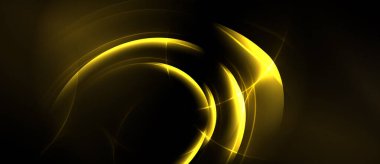 Altın kıvrımlar merkezden yayılıyor. Parlak ışık dinamik ve soyut bir kompozisyon yaratır. Koyu arkaplan aydınlığı vurgular.