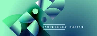 Soyut geometrik şekiller örtüşüyor, canlı deniz mavisi eğimleri yaratıyor. Arkaplanda metin arkaplan tasarımı var. Modern, temiz estetik.