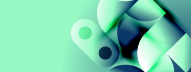 Soyut şekiller, yumuşak turkuaz renkler, minimalist tasarım. Sıvı formlar dinamik bileşim yaratır, modern estetik..