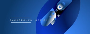 Soyut mavi şekiller dinamik bileşim yaratır. Renkler derinlik, modern tasarım elementleri parlak görsel deneyim sunar..