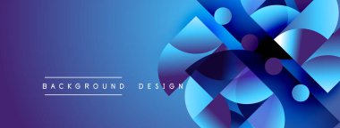 Soyut geometrik şekiller, mavi mor gradyan. Modern tasarım elementleri dinamik görsel doku oluşturur. Arkaplan özellikleri üst üste binen çemberler, çizgiler.
