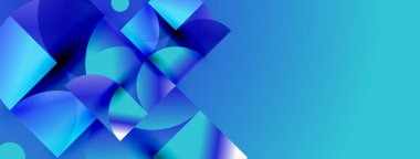 Soyut mavi şekiller örtüşür, dinamik görsel efekt yaratır. Renkler derinliği gösteriyor, modern tasarım estetiği..