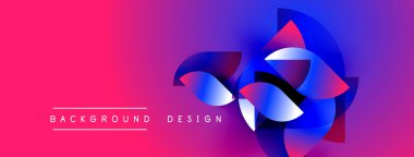 Soyut enerjik tasarım. Gradyan pembe, mor, mavi renkler dinamik çiçek şekilleri yaratır. Metin arka plan tasarımı okur. Modern estetik.