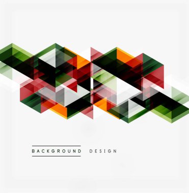 Soyut geometrik desen. Üst üste binen üçgenler dinamik görsel akış yaratır. Modern tasarım elementleri, canlı renkler, temiz estetik.