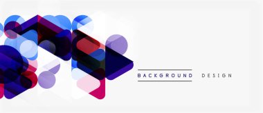 Soyut geometrik şekiller örtüşür, dinamik görsel efekt yaratır. Mavi, mor renkler beyaz arkaplana hükmediyor. Modern tasarım ögesi.