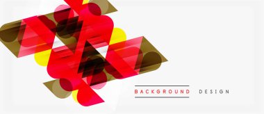 Soyut geometrik şekiller, canlı kırmızılar, sarılar, kahverengiler. Modern tasarım elementleri dinamik görsel kompozisyon oluşturur. Minimalist stil.