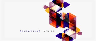 Soyut geometrik şekiller örtüşüyor, canlı renk eğimleri yaratıyor. Modern tasarım elementleri teknoloji, yenilik, dinamizm öneriyor.