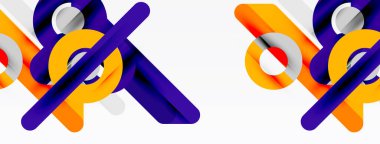 Soyut geometrik şekiller, turuncu, mor, gri. Modern tasarım elementleri dinamik görsel desen yaratır. Temiz çizgiler, basit formlar..