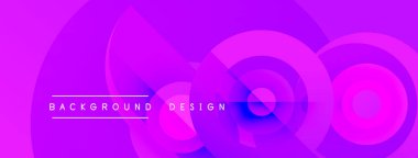 Soyut mor tasarım, üst üste binen daireler. Gradyan gölgeler dinamik görsel efekt yaratır. Metin arkaplan tasarımı okur.
