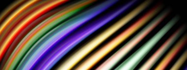 Soyut renkli çizgiler eğrisi, dinamik görsel efekt yaratır. Parlak renkler arka plana karışıyor. Düzen eğimleri kompozisyona hakim.