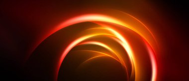 Soyut tasarım parlak turuncu, koyu arkaplan karşısında kırmızı kıvrımlar içerir. Dinamik bileşim enerjiyi, sıcaklığı ve modern estetiği çağrıştırıyor..