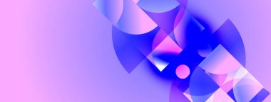 Soyut şekiller harmanlanır, canlı pembeler, maviler yaratır. Yumuşak eğimler hareket ve derinlik olduğunu gösteriyor. Modern tasarım, dijital sanat.