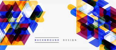 Soyut geometrik şekiller, canlı renkler, modern tasarım. Beyaz alan denge yaratır, arkaplan ve sunumlar için uygundur.