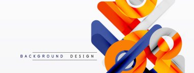 Soyut geometrik şekiller örtüşür, dinamik görsel kompozisyon yaratır. Mavi, turuncu renkler beyaz arkaplana hükmediyor. Modern tasarım ögesi.