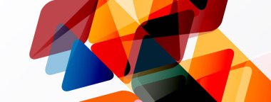 Soyut kompozisyon. Üst üste binen şekiller, canlı renkler, modern tasarım. Geometrik formlar dinamik görsel etki yaratır.