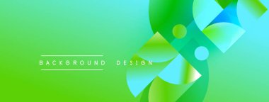 Soyut yeşil eğimli arkaplan. Geometrik şekiller örtüşür, dinamik görsel efekt yaratır. Modern tasarım elemanları.