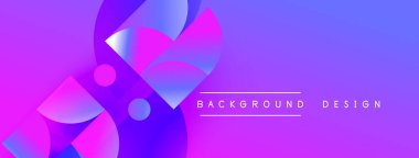 Soyut, enerjik bir arkaplan. Üst üste binen şekiller dinamik mor, mavi renk değişimi yaratır. Metin arka plan tasarımı okur. Modern estetik.
