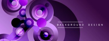 Mor soyut çemberler örtüşüyor, dinamik görsel etki yaratıyor. Modern tasarım arka planlar, pankartlar, sunumlar için uygun.