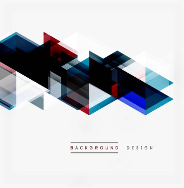 Soyut geometrik şekiller örtüşür, dinamik görsel efekt yaratır. Koyu maviler, siyahlar, kırmızılar, beyaz boşlukla zıtlıklar. Modern tasarım ögesi.