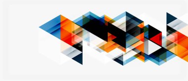 Soyut geometrik şekiller örtüşür, dinamik görsel doku oluşturur. Turuncu, mavi, gri renkler kompozisyona hakim. Minimalist tasarım.
