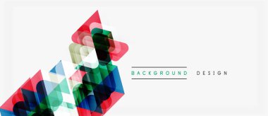 Soyut geometrik şekiller örtüşüyor, canlı renk eğimleri yaratıyor. Beyaz boşluklu minimalist tasarım kompozisyona hakim. Modern estetik.