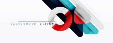 Soyut geometrik şekiller beyaz uzayla örtüşür. Kırmızı, mavi, gümüş elementler modern tasarım yaratır. Minimalist tarz, mevcut temiz çizgiler.