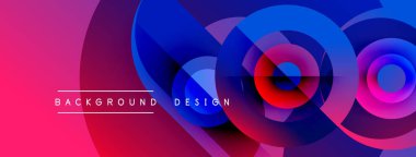 Soyut, enerjik çemberler çakışıyor. Pembe, mavi renkler dizaynın hakimi. Metin arkaplan ve tasarım okur. Modern, dinamik görsel kompozisyon.