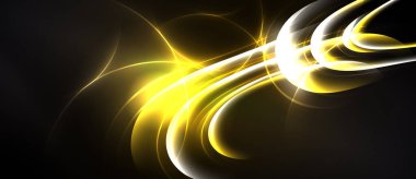 Soyut altın çizgiler kıvrılarak karanlık arka plana karşı dinamik ışık efektleri yaratır. Parlak kıvrımlar enerji, hareket, derinlik.