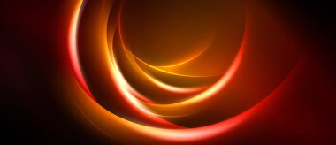 Soyut tasarım koyu arkaplana karşı katmanlı turuncu eğriler içerir. Parlaklık dinamik görsel efekt yaratır. Pürüzsüz şekiller hareketi işaret eder.