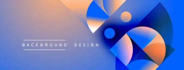 Soyut geometrik şekiller canlı renkleri harmanlarlar. Gradyan arka plan dinamik görsel efekt yaratır. Dijital projeler için modern tasarım ögesi.