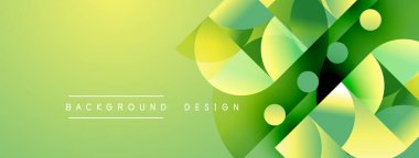 Soyut yeşil arkaplan. Üst üste binen şekiller dinamik görsel efekt yaratır. Modern tasarım elementleri yenilik ve enerji öneriyor.