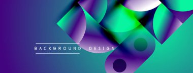 Soyut geometrik şekiller, canlı gradyanlar. Mor, yeşil renkler tasarımda baskın. Modern arkaplan dokusu, dinamik bileşim.