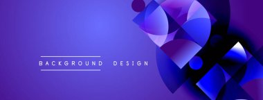 Soyut mor arkaplan geometrik şekiller, gradyanlar, üst üste binen formlar içerir. Dijital projeler için modern tasarım ögesi.