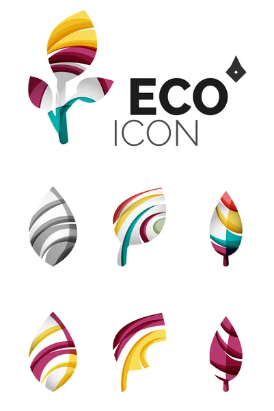 Set of abstract eco leaf icons, business logotype nature concepts, clean modern geometric design — Stock Vector