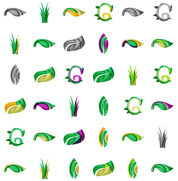Conjunto de ícones de plantas ecológicas abstratas, logótipo de negócio natureza conceitos verdes, design geométrico moderno limpo —  Vetores de Stock
